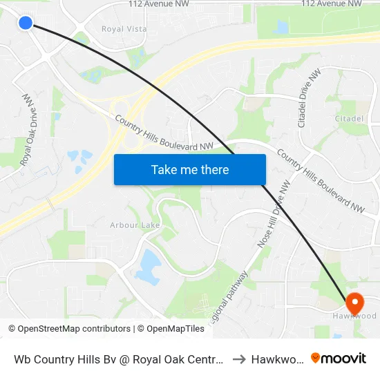 Wb Country Hills Bv @ Royal Oak Centre NW to Hawkwood map