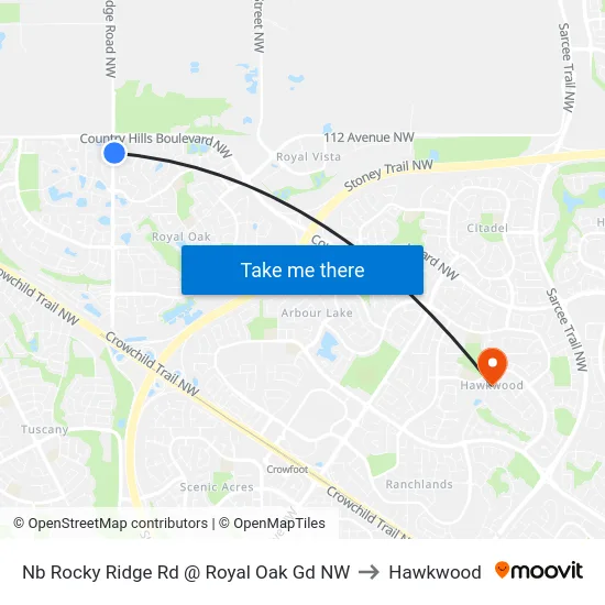 Nb Rocky Ridge Rd @ Royal Oak Gd NW to Hawkwood map