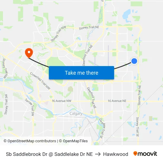 Sb Saddlebrook Dr @ Saddlelake Dr NE to Hawkwood map