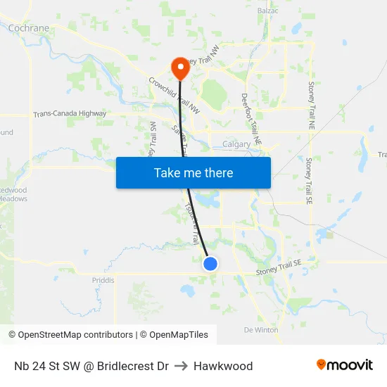 Nb 24 St SW @ Bridlecrest Dr to Hawkwood map