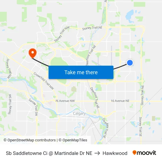 Sb Saddletowne Ci @ Martindale Dr NE to Hawkwood map