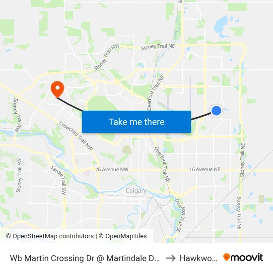 Wb Martin Crossing Dr @ Martindale Dr NE to Hawkwood map