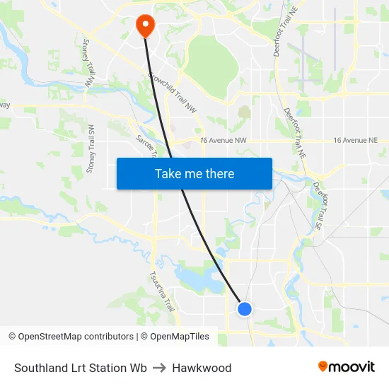 Southland Lrt Station Wb to Hawkwood map
