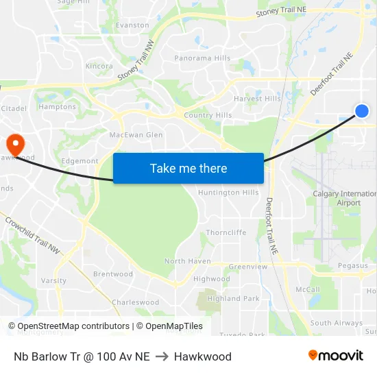 Nb Barlow Tr @ 100 Av NE to Hawkwood map