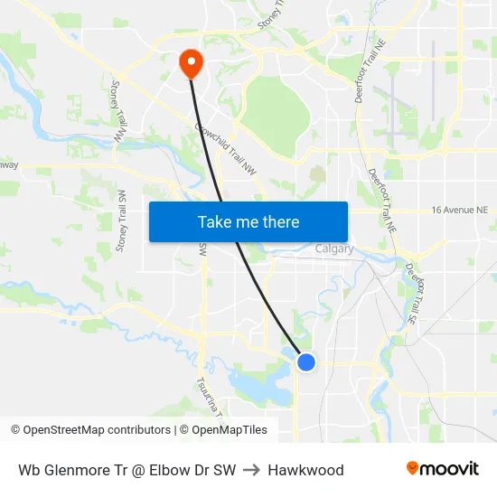 Wb Glenmore Tr @ Elbow Dr SW to Hawkwood map