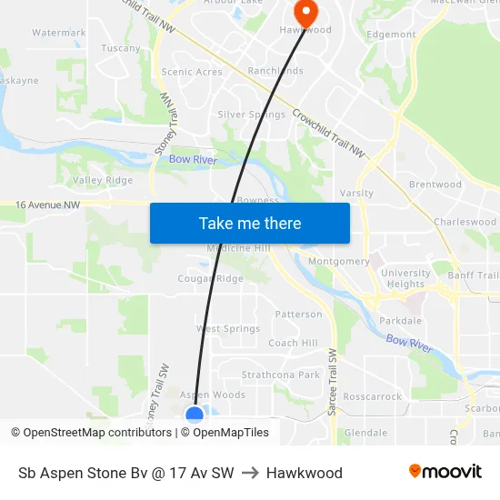 Sb Aspen Stone Bv @ 17 Av SW to Hawkwood map