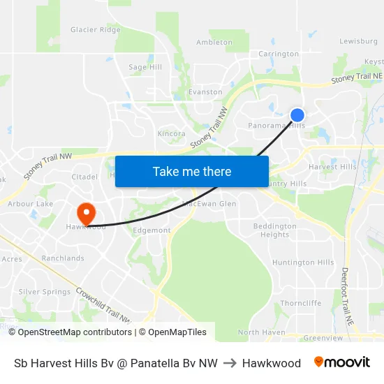 Sb Harvest Hills Bv @ Panatella Bv NW to Hawkwood map