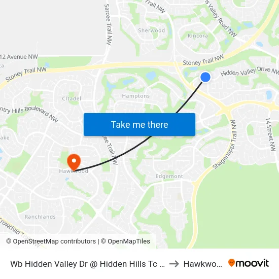 Wb Hidden Valley Dr @ Hidden Hills Tc NW to Hawkwood map