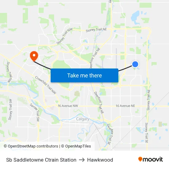 Sb Saddletowne Ctrain Station to Hawkwood map