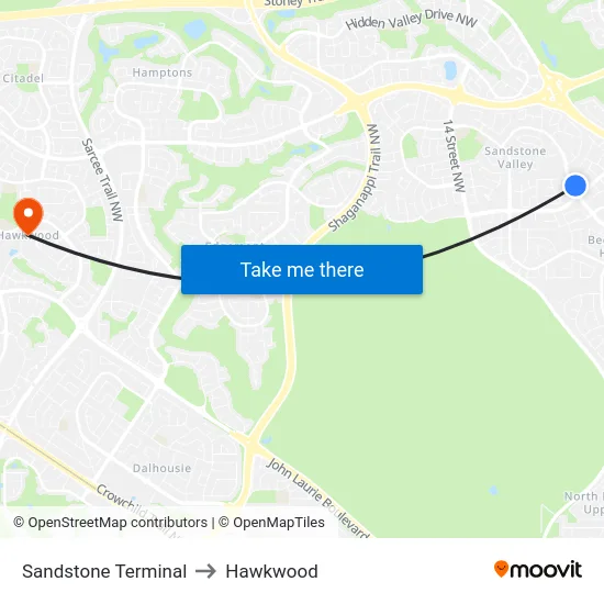 Sandstone Terminal to Hawkwood map