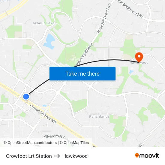 Crowfoot Lrt Station to Hawkwood map