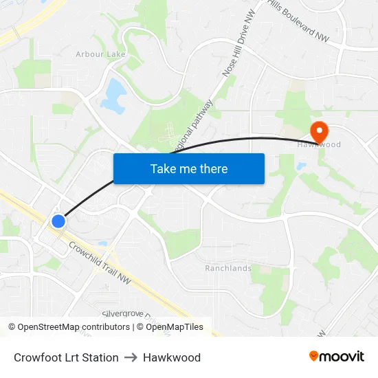 Crowfoot Lrt Station to Hawkwood map