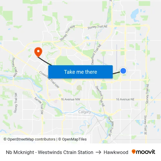 Nb Mcknight - Westwinds Ctrain Station to Hawkwood map