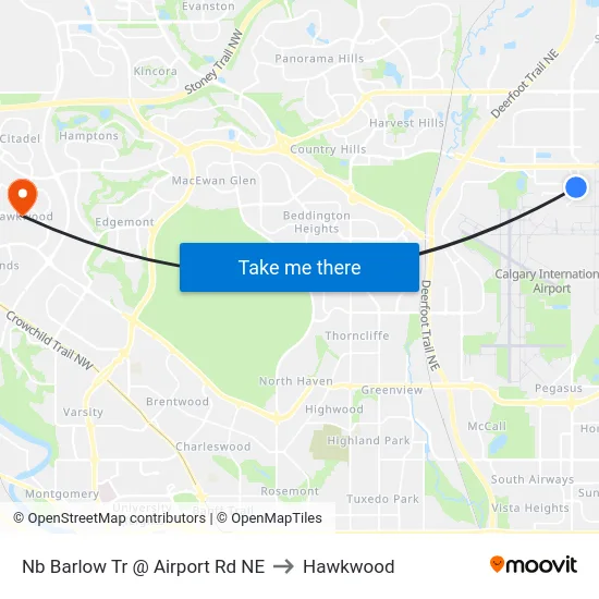 Nb Barlow Tr @ Airport Rd NE to Hawkwood map