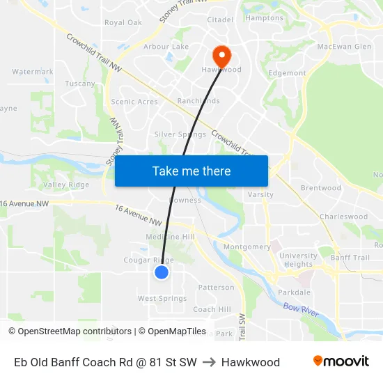 Eb Old Banff Coach Rd @ 81 St SW to Hawkwood map