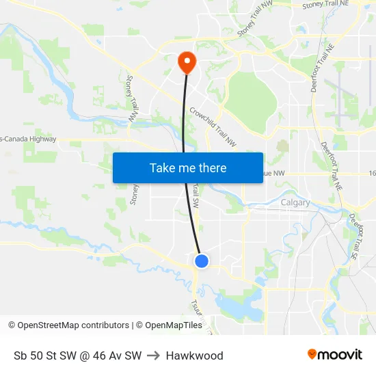 Sb 50 St SW @ 46 Av SW to Hawkwood map