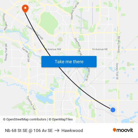 Nb 68 St SE @ 106 Av SE to Hawkwood map