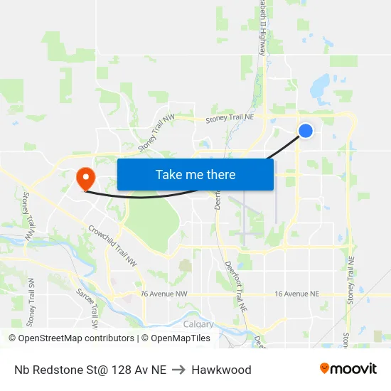 Nb Redstone St@ 128 Av NE to Hawkwood map
