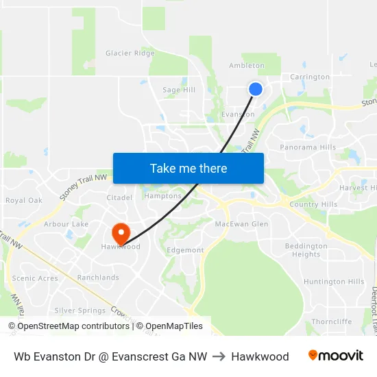 Wb Evanston Dr @ Evanscrest Ga NW to Hawkwood map