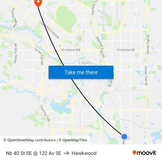 Nb 40 St SE @ 122 Av SE to Hawkwood map