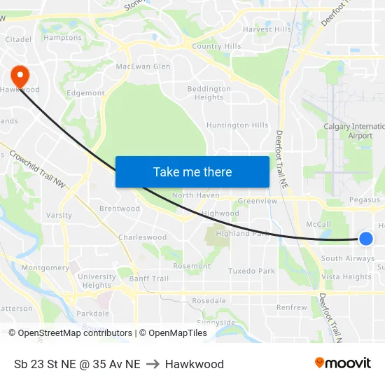 Sb 23 St NE @ 35 Av NE to Hawkwood map