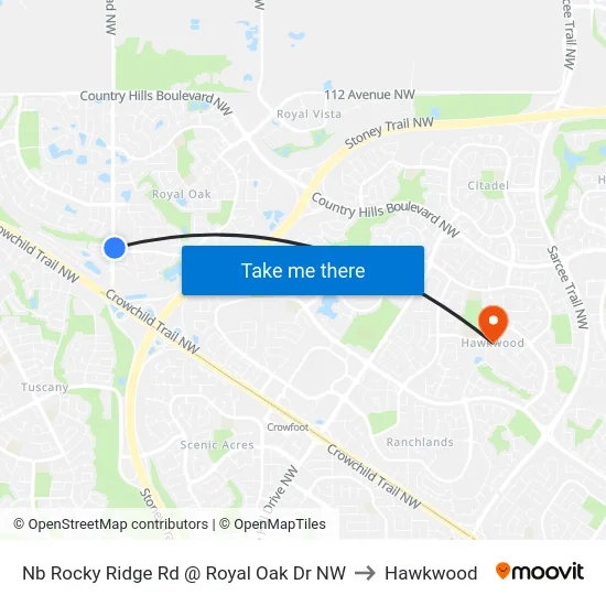 Nb Rocky Ridge Rd @ Royal Oak Dr NW to Hawkwood map