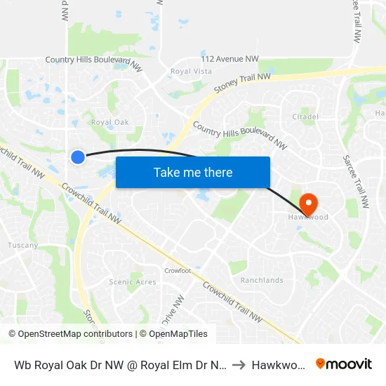Wb Royal Oak Dr NW @ Royal Elm Dr NW to Hawkwood map