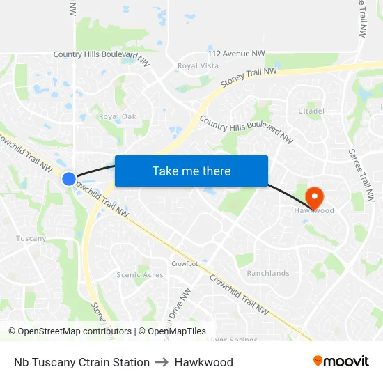Nb Tuscany Ctrain Station to Hawkwood map