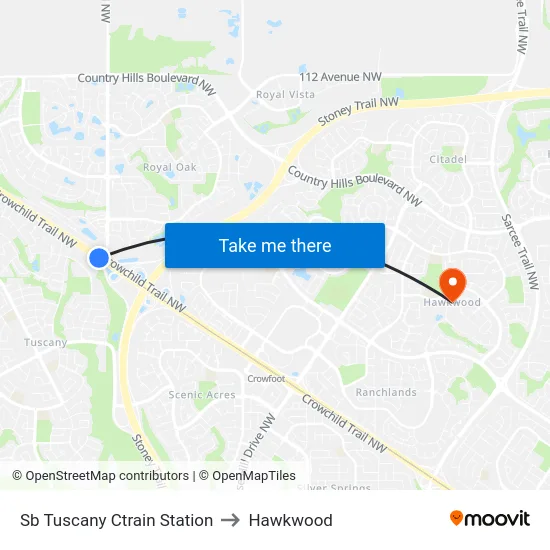 Sb Tuscany Ctrain Station to Hawkwood map