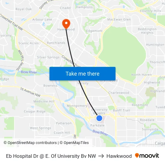 Eb Hospital Dr @ E. Of University Bv NW to Hawkwood map