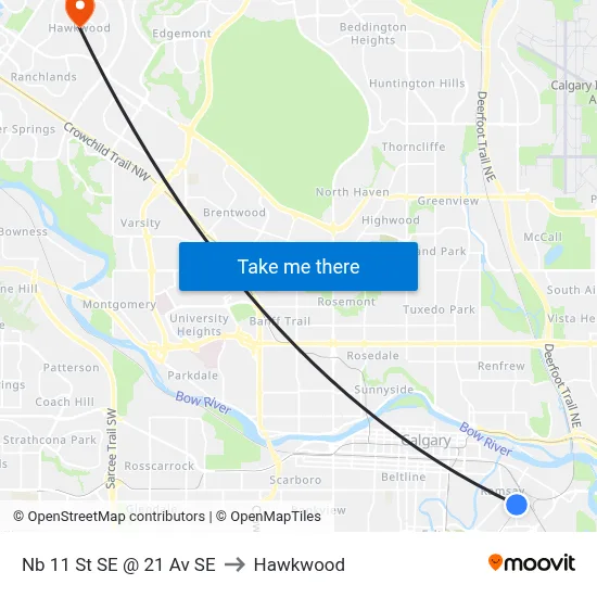 Nb 11 St SE @ 21 Av SE to Hawkwood map