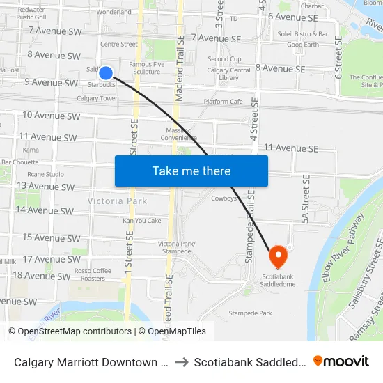 Calgary Marriott Downtown Hotel to Scotiabank Saddledome map