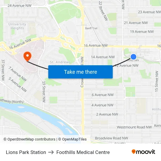 Lions Park Station to Foothills Medical Centre map