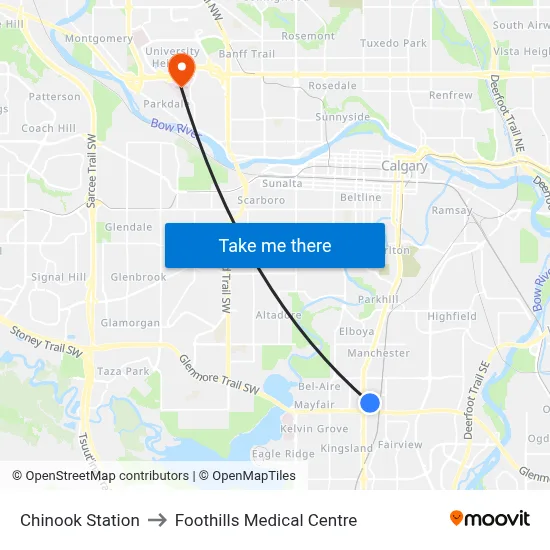 Chinook Station to Foothills Medical Centre map