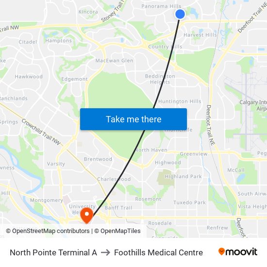 North Pointe Terminal A to Foothills Medical Centre map