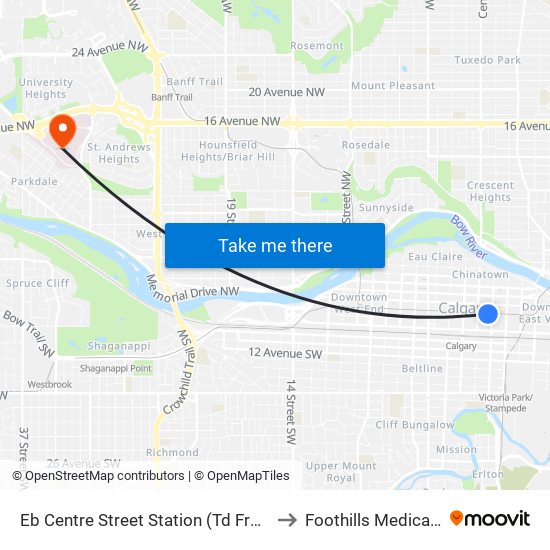 Eb Centre Street Station (Td Free Fare Zone) to Foothills Medical Centre map