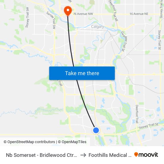 Nb Somerset - Bridlewood Ctrain Station to Foothills Medical Centre map