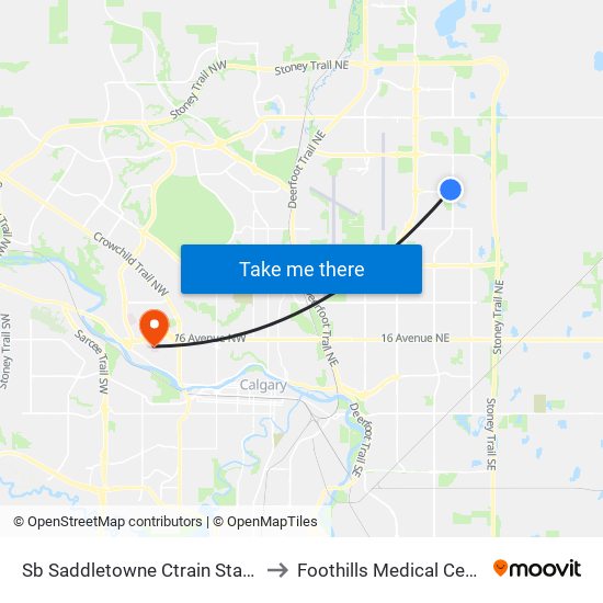 Sb Saddletowne Ctrain Station to Foothills Medical Centre map