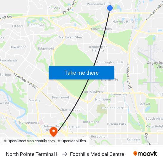 North Pointe Terminal H to Foothills Medical Centre map