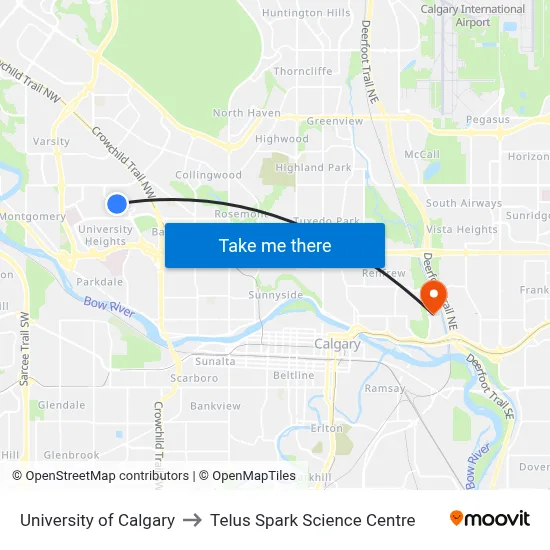 University of Calgary to Telus Spark Science Centre map