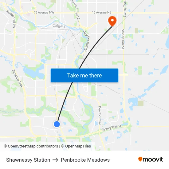 Shawnessy Station to Penbrooke Meadows map