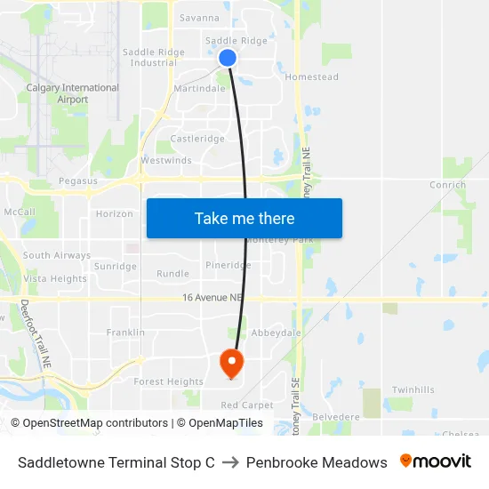 Saddletowne Terminal Stop C to Penbrooke Meadows map