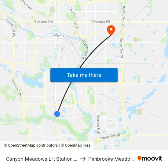 Canyon Meadows Lrt Station Nb to Penbrooke Meadows map