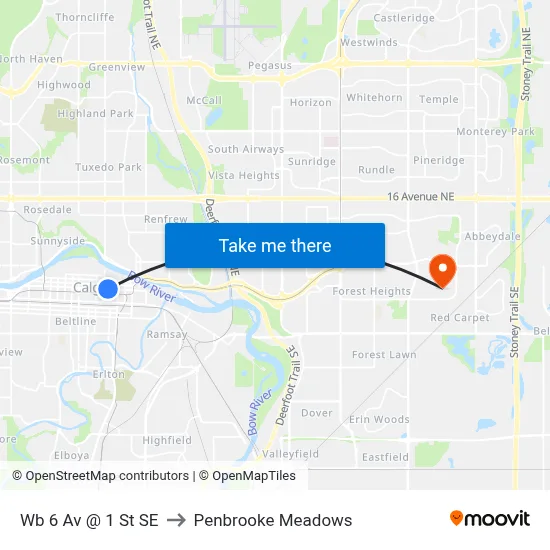 Wb 6 Av @ 1 St SE to Penbrooke Meadows map