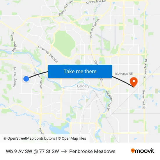 Wb 9 Av SW @ 77 St SW to Penbrooke Meadows map