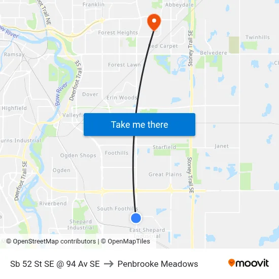 Sb 52 St SE @ 94 Av SE to Penbrooke Meadows map