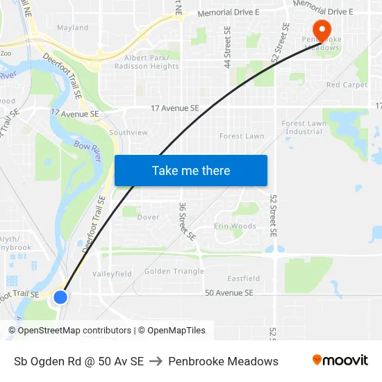 Sb Ogden Rd @ 50 Av SE to Penbrooke Meadows map