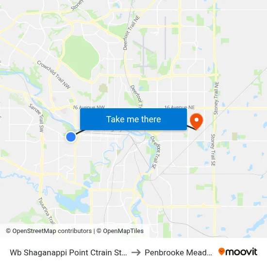 Wb Shaganappi Point Ctrain Station to Penbrooke Meadows map