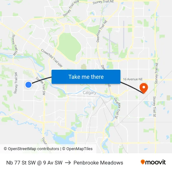 Nb 77 St SW @ 9 Av SW to Penbrooke Meadows map