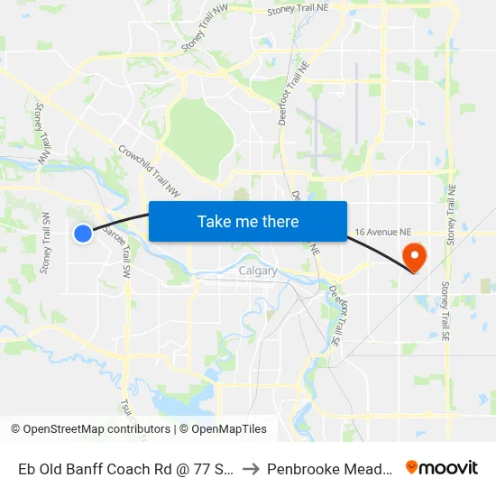 Eb Old Banff Coach Rd @ 77 St SW to Penbrooke Meadows map